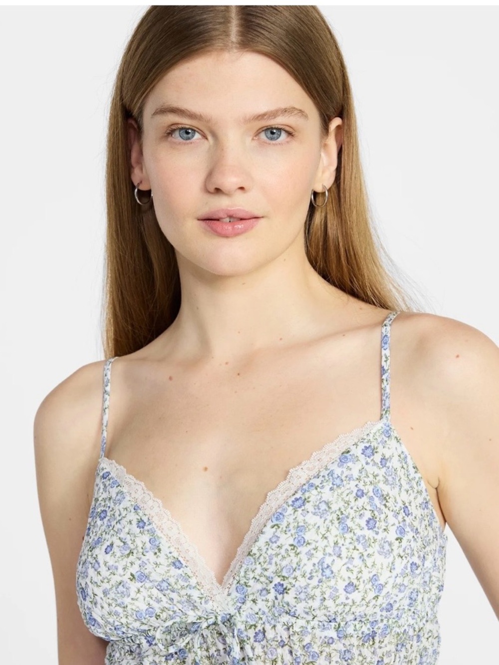 NWT! No Boundaries Floral Lace-Trim Camisole in Light Blue and Cream
